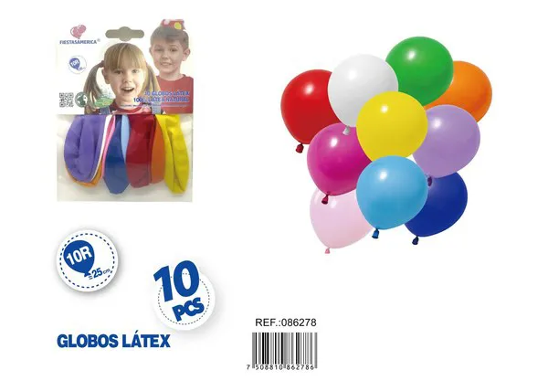 Globo de látex mate de 10 pulgadas 1.5 g, color surtido, 10 piezas