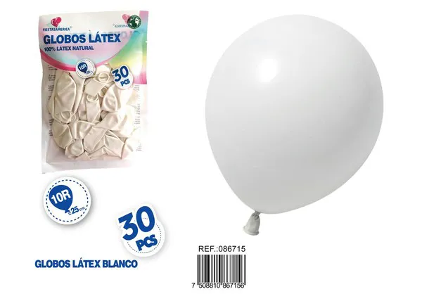 Globo de látex mate de 10 pulgadas 1.5 g, color blanco, 30 piezas