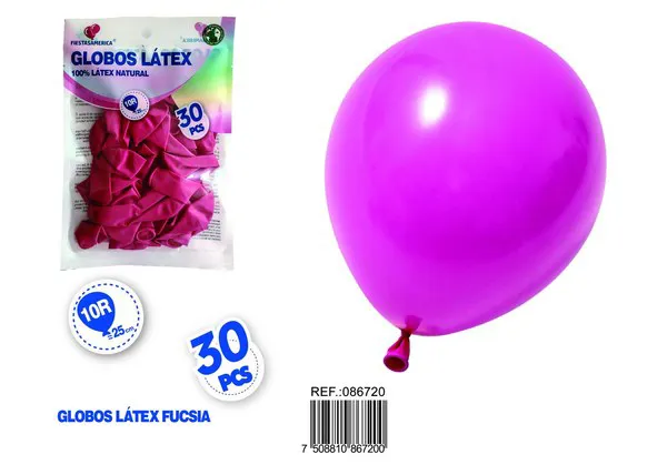 Globo de látex mate de 10 pulgadas 1.5 g, color fucsia claro, 30 piezas