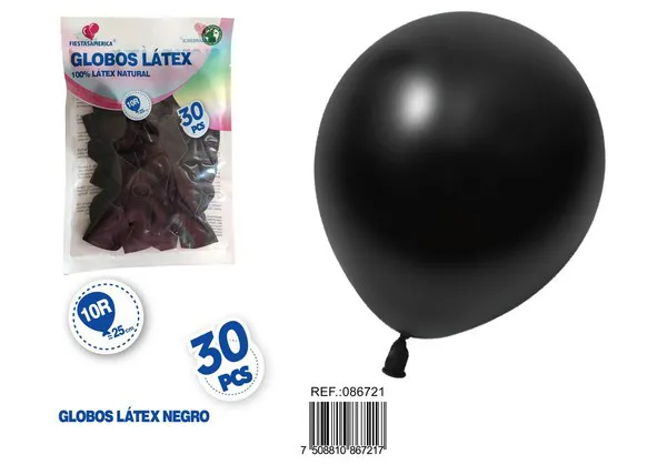 Globo de látex mate de 10 pulgadas 1.5 g, color negro, 30 piezas