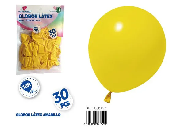 Globo de látex mate de 10 pulgadas 1.5 g, color amarillo, 30 piezas