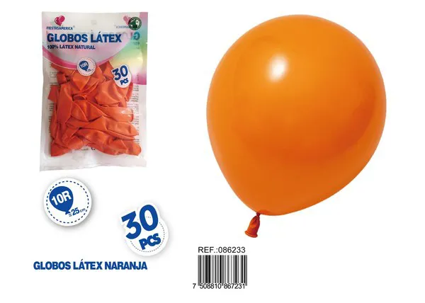 Globo de látex mate de 10 pulgadas 1.5 g, color naranja, 30 piezas