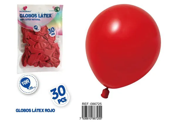 Globo de látex mate de 10 pulgadas 1.5 g, color rojo, 30 piezas