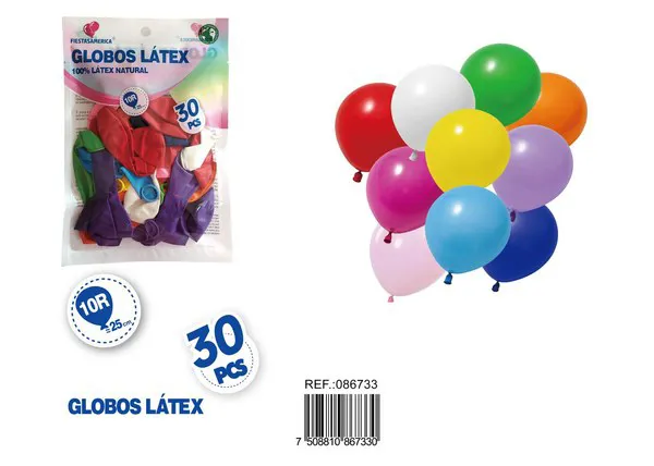 Globo de látex mate de 10 pulgadas 1.5 g, color surtido, 30 piezas