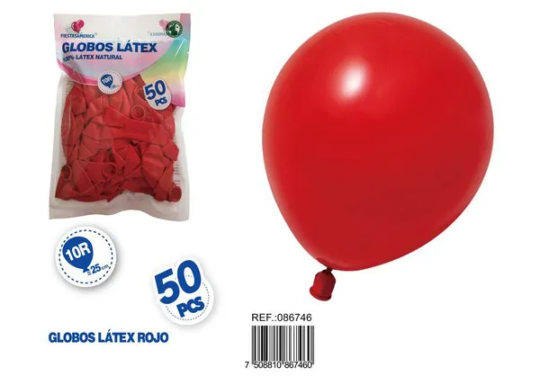Globo de látex mate de 10 pulgadas 1.5 g, color rojo, 50 piezas