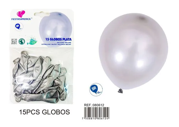 Globo perlado de 5 pulgadas, color plateado, 15 piezas