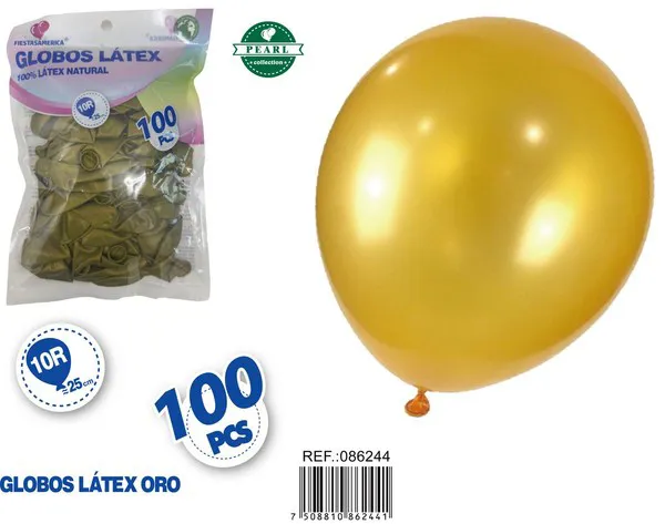 Globo perlado de 10 pulgadas, color dorado, 100 piezas
