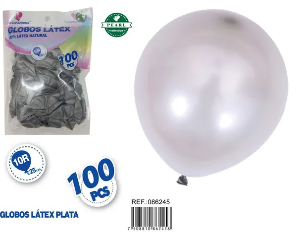 Globo perlado de 10 pulgadas, color plateado, 100 piezas