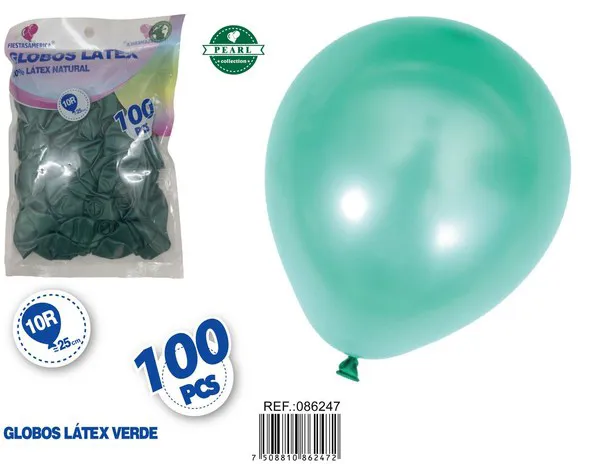 Globo perlado de 10 pulgadas, color verde, 100 piezas