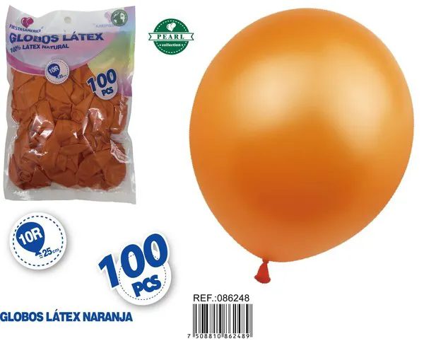 Globo perlado de 10 pulgadas, color naranja, 100 piezas