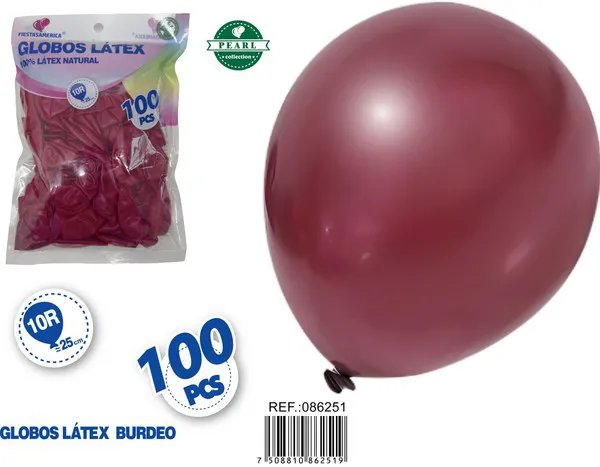 Globo perlado de 10 pulgadas, color rojo vino, 100 piezas