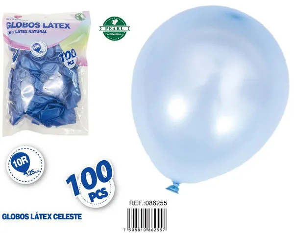 Globo perlado de 10 pulgadas, color azul claro, 100 piezas