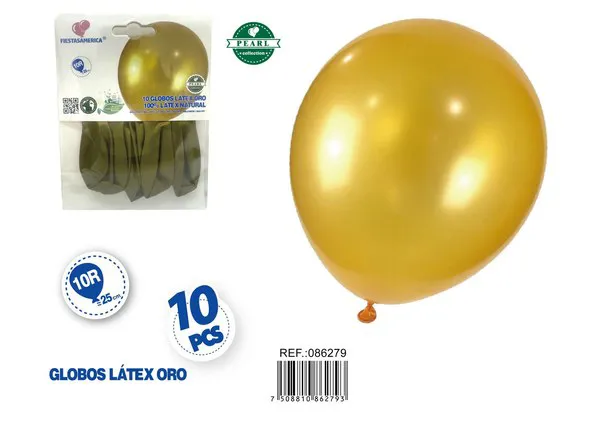 Globo perlado de 10 pulgadas, color dorado, 10 piezas