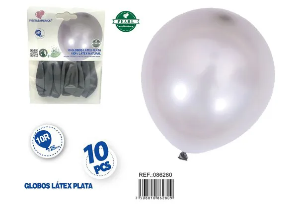 Globo perlado de 10 pulgadas, color plateado, 10 piezas