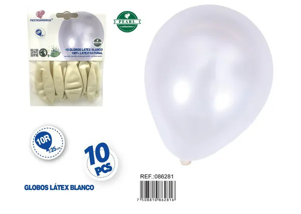 Globo perlado de 10 pulgadas, color blanco perla, 10 piezas