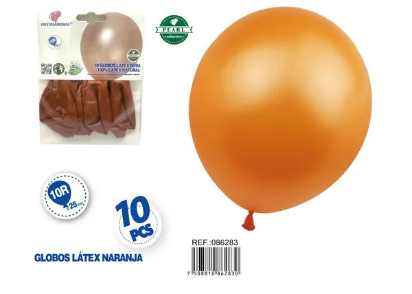 Globo perlado de 10 pulgadas, color naranja, 10 piezas