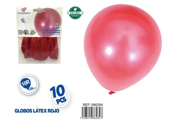 Globo perlado de 10 pulgadas, color rojo, 10 piezas