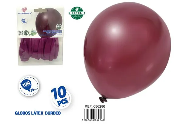 Globo perlado de 10 pulgadas, color rojo vino, 10 piezas