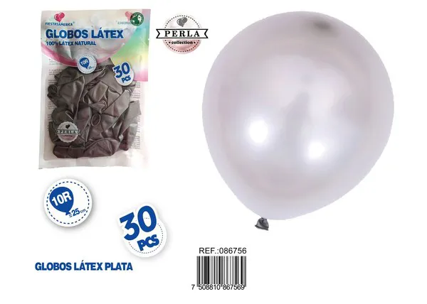 Globo perlado de 10 pulgadas, color plateado, 30 piezas