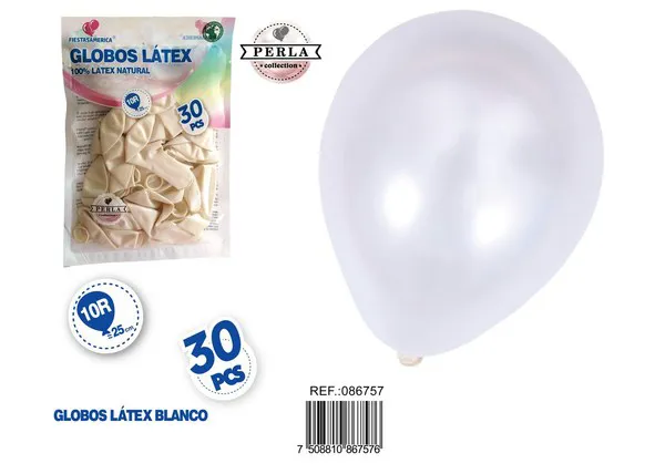 Globo perlado de 10 pulgadas, color blanco perla, 30 piezas