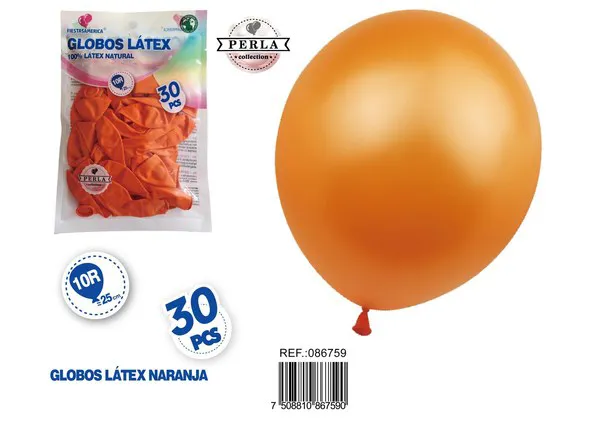 Globo perlado de 10 pulgadas, color naranja, 30 piezas