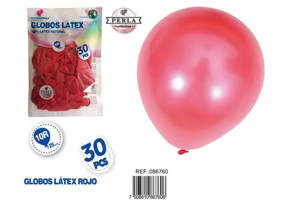 Globo perlado de 10 pulgadas, color rojo, 30 piezas