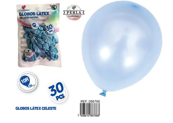 Globo perlado de 10 pulgadas, color azul claro, 30 piezas