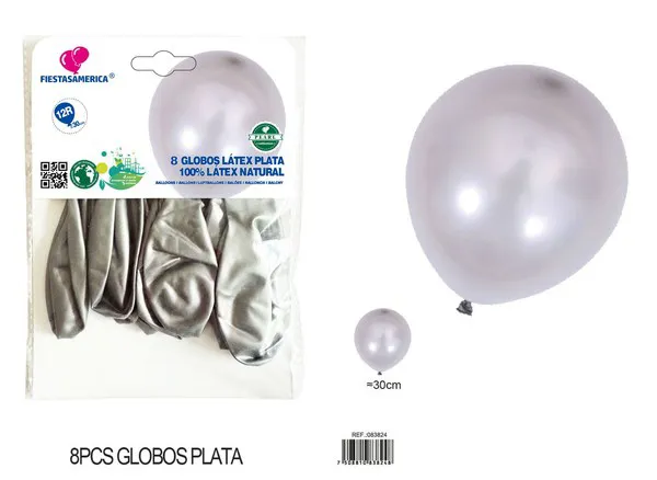 Globo perlado de 12 pulgadas, color plateado, 8 piezas