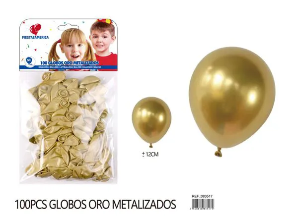 Globo metálico de 5 pulgadas, color dorado, 100 piezas