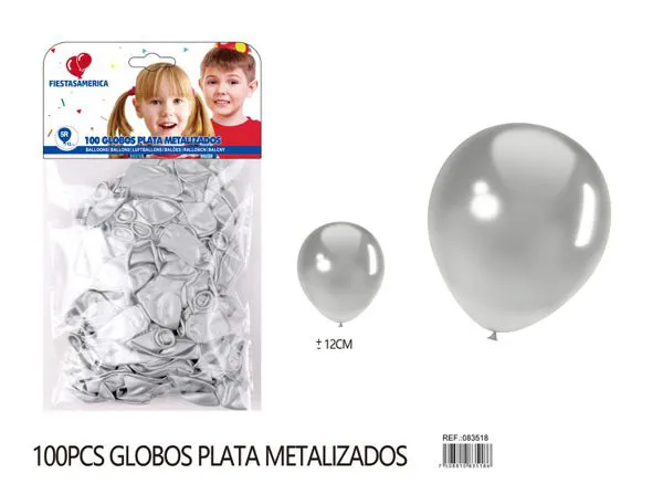 Globo metálico de 5 pulgadas, color plateado, 100 piezas