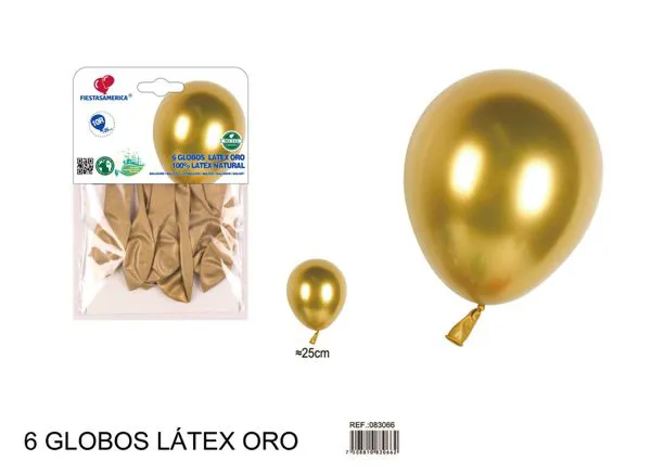 Globo metálico de 10 pulgadas, color dorado, 6 piezas