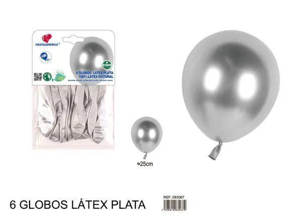 Globo metálico de 10 pulgadas, color plateado, 6 piezas