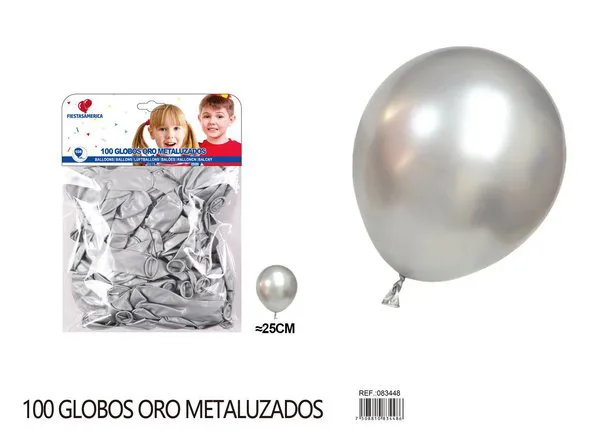 Globo metálico de 10 pulgadas, color plateado, 100 piezas