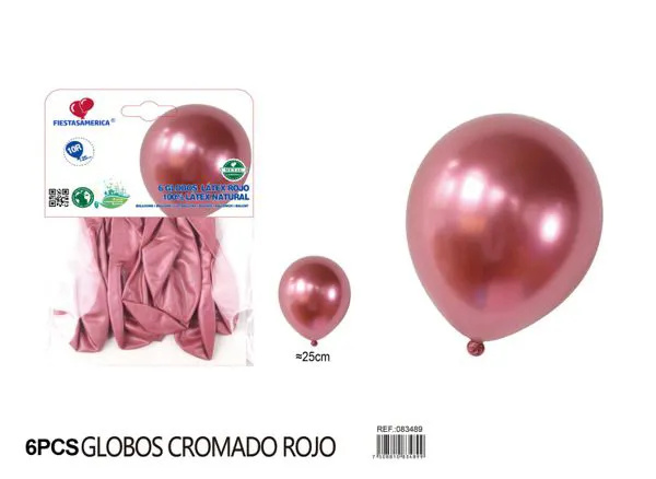Globo metálico de 10 pulgadas, color rojo, 6 piezas