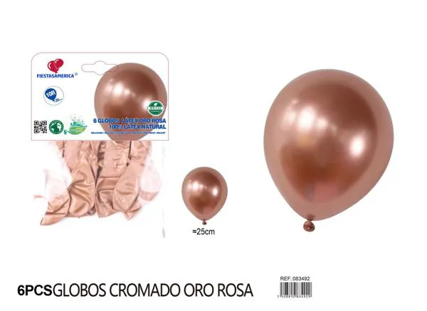 Globo metálico de 10 pulgadas, color oro rosa, 6 piezas