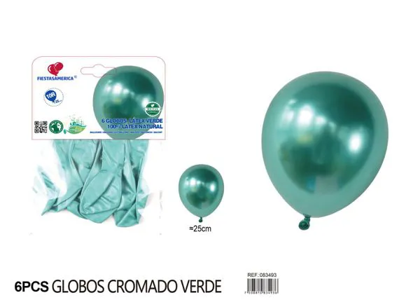 Globo metálico de 10 pulgadas, color verde, 6 piezas