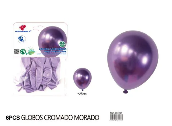 Globo metálico de 10 pulgadas, color morado, 6 piezas