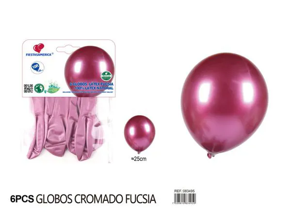 Globo metálico de 10 pulgadas, color rosa fucsia, 6 piezas