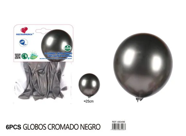 Globo metálico de 10 pulgadas, color negro, 6 piezas