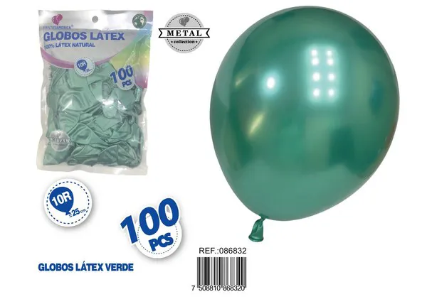 Globo metálico de 10 pulgadas, color verde, 100 piezas