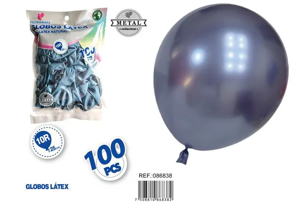 Globo metálico de 10 pulgadas, color azul medianoche, 100 piezas