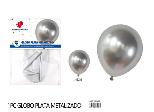 Globo redondo metálico de 18 pulgadas, color plateado, 1 pieza