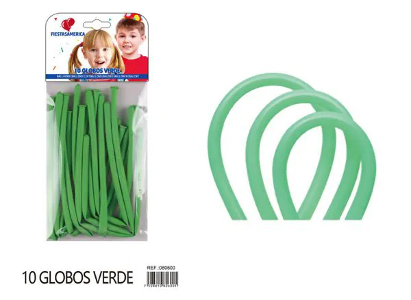 Globo largo modelador de látex mate 260, color verde, 10 piezas