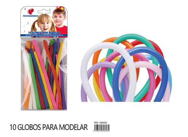 Globo largo modelador de látex mate 260, surtido (rosa oscuro, azul claro, rojo, blanco, amarillo, naranja, verde claro, azul rey, morado, amarillo limón), 10 piezas