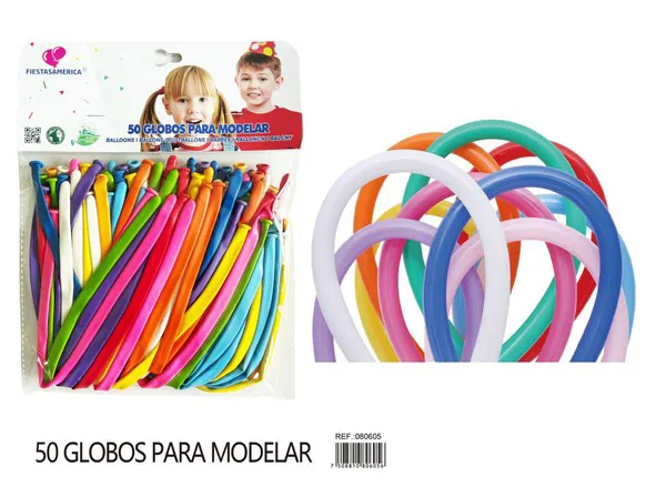 Globo largo modelador de látex mate 260, surtido (rosa oscuro, azul claro, rojo, blanco, amarillo, naranja, verde claro, azul rey, morado, amarillo limón), 50 piezas