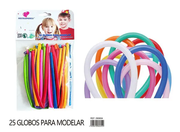 Globo largo modelador de látex mate 260, surtido (rosa oscuro, azul claro, rojo, blanco, amarillo, naranja, verde claro, azul rey, morado, amarillo limón), 25 piezas