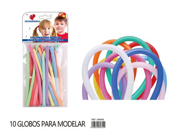 Globo largo modelador color macaron 260, surtido (2 rojos, 1 morado, 1 fucsia, 1 azul, 1 verde, 1 azul índigo, 1 naranja, 1 amarillo, 1 rosa), 10 piezas