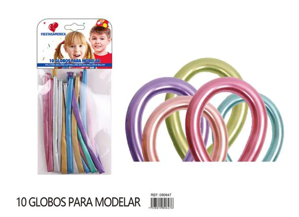 Globo largo modelador metálico 260, surtido (2 dorados, 2 plateados, 2 rojos, 2 azul claro, 1 verde, 1 morado), 10 piezas