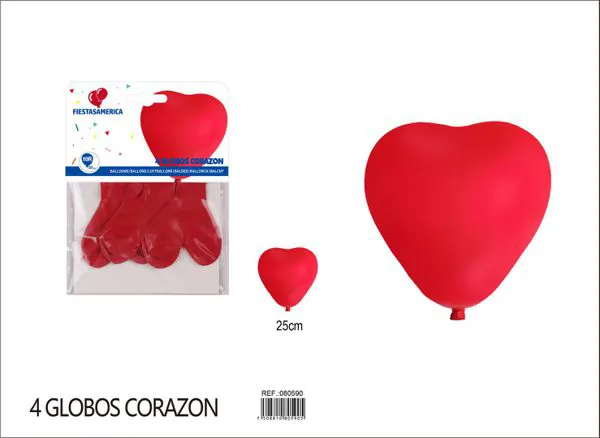 Globo de látex mate de corazón de 10 pulgadas, color rojo, 4 piezas