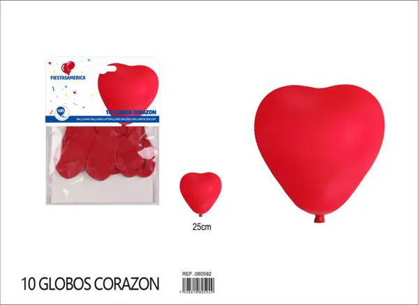 Globo de látex mate de corazón de 10 pulgadas, color rojo, 10 piezas